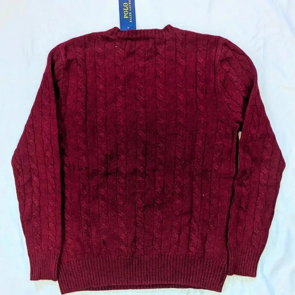 Polo Ralph Lauren Wool Cashmere Cable Knit Crewneck Sweater Burgundy M NWT - Picture 5 of 7
